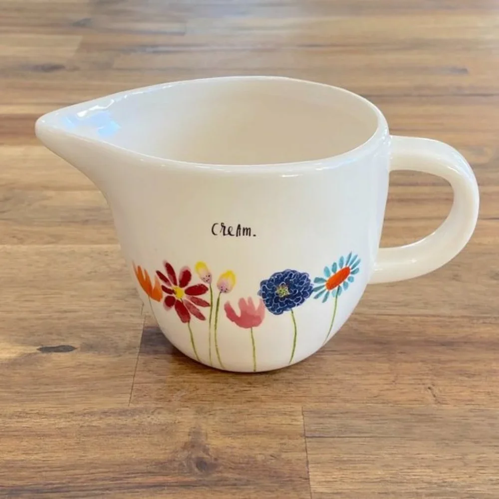 Rae Dunn Artisan Collection CREAM Floral Print Creamer Ceramic Pitcher